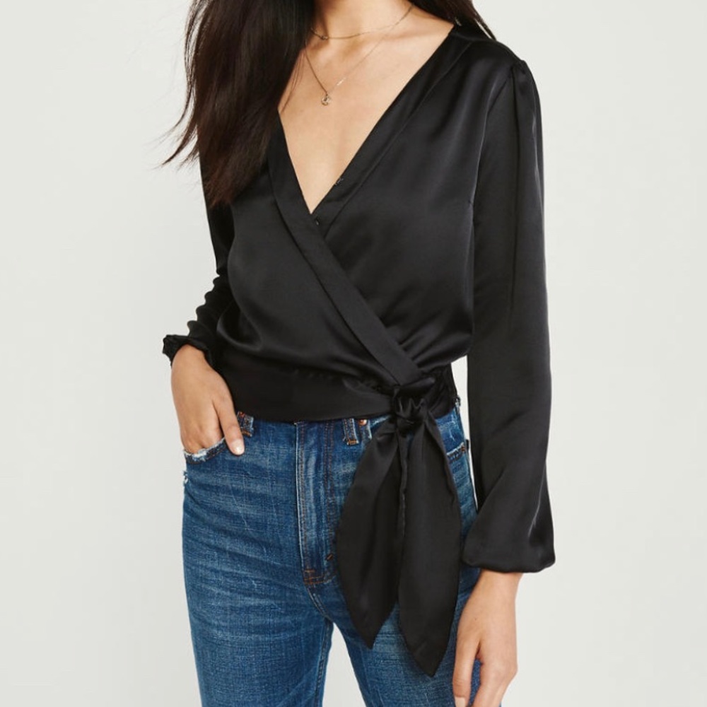 Satin tie-waist blouse